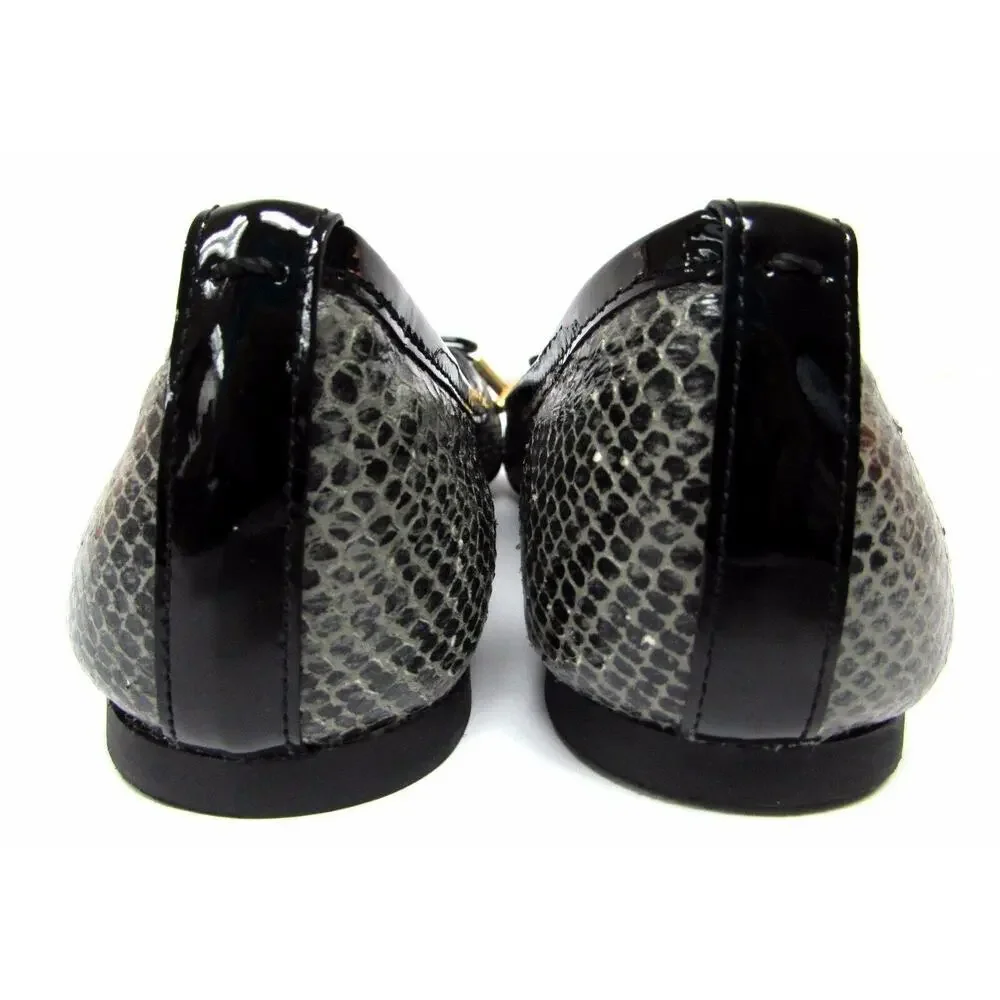 Tory Burch Black Patent and Gray Snake-Print Ballet Flat